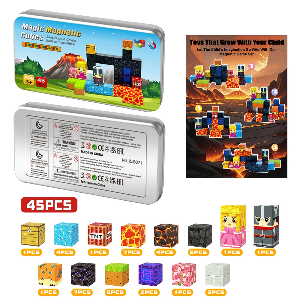 

Magnetic Building Blocks Travel Toys for Kids Magnetic Cubes STEM Learning Set with Iron Storage Box Portable Construction Toys