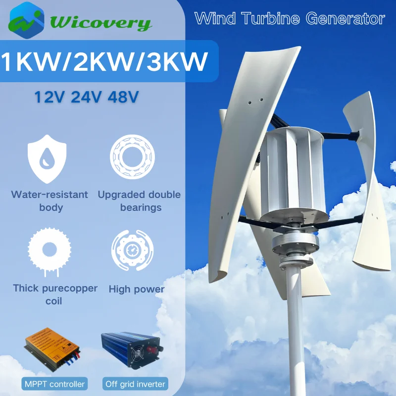 

Low price 1KW 2KW 3KW Wind Turbine Generator For Home Low Noise 1000W 12V 24V 48V Small Vertical Windmill With MPPT Controller