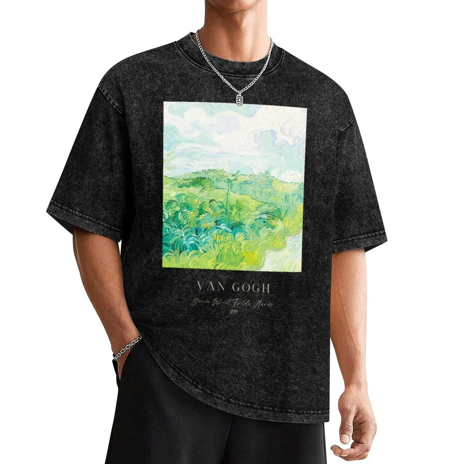 Green Wheat Fields, Auvers by Van Gogh, Sage Green T-Shirt luxury t-shirt Blouse korean fashion tee shirts for men