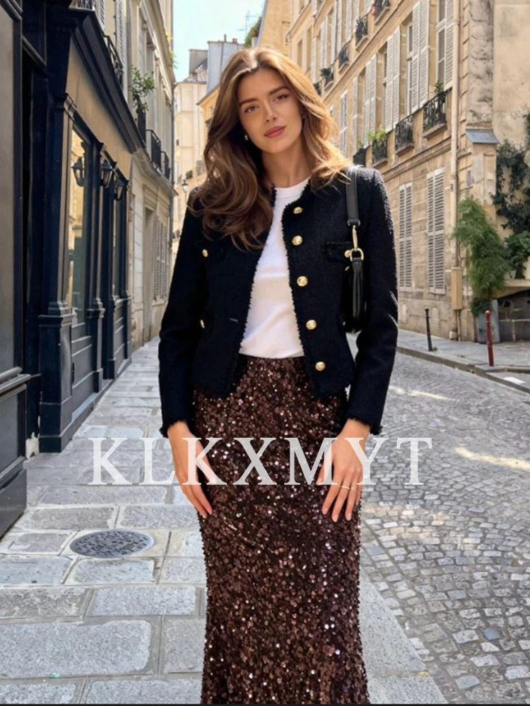 Women Wrap Skirts 2025 Women Autumn New Fashion Sequin Decoration High Waist Long Skirts Women Elegant Party Skirts