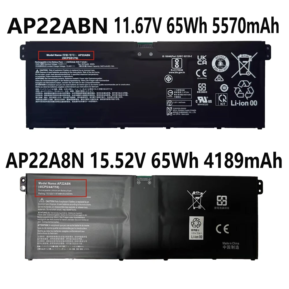 

AP22A8N AP22ABN 65 Втч аккумулятор для ноутбука Acer SWIFT GO 14 SFG14-41-R6KL R8RK SFG14-71 TravelMate P2 TMP214-55-TCO