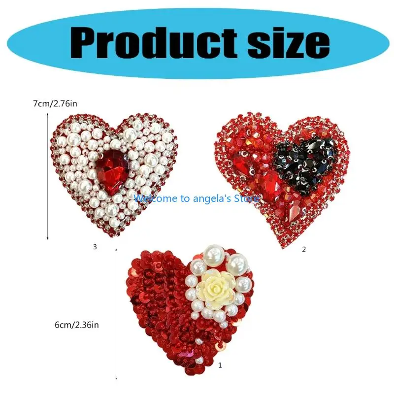 X4YC Heart Patches Garment Applique Sequins DIY Wedding Dress Sewing Accessories