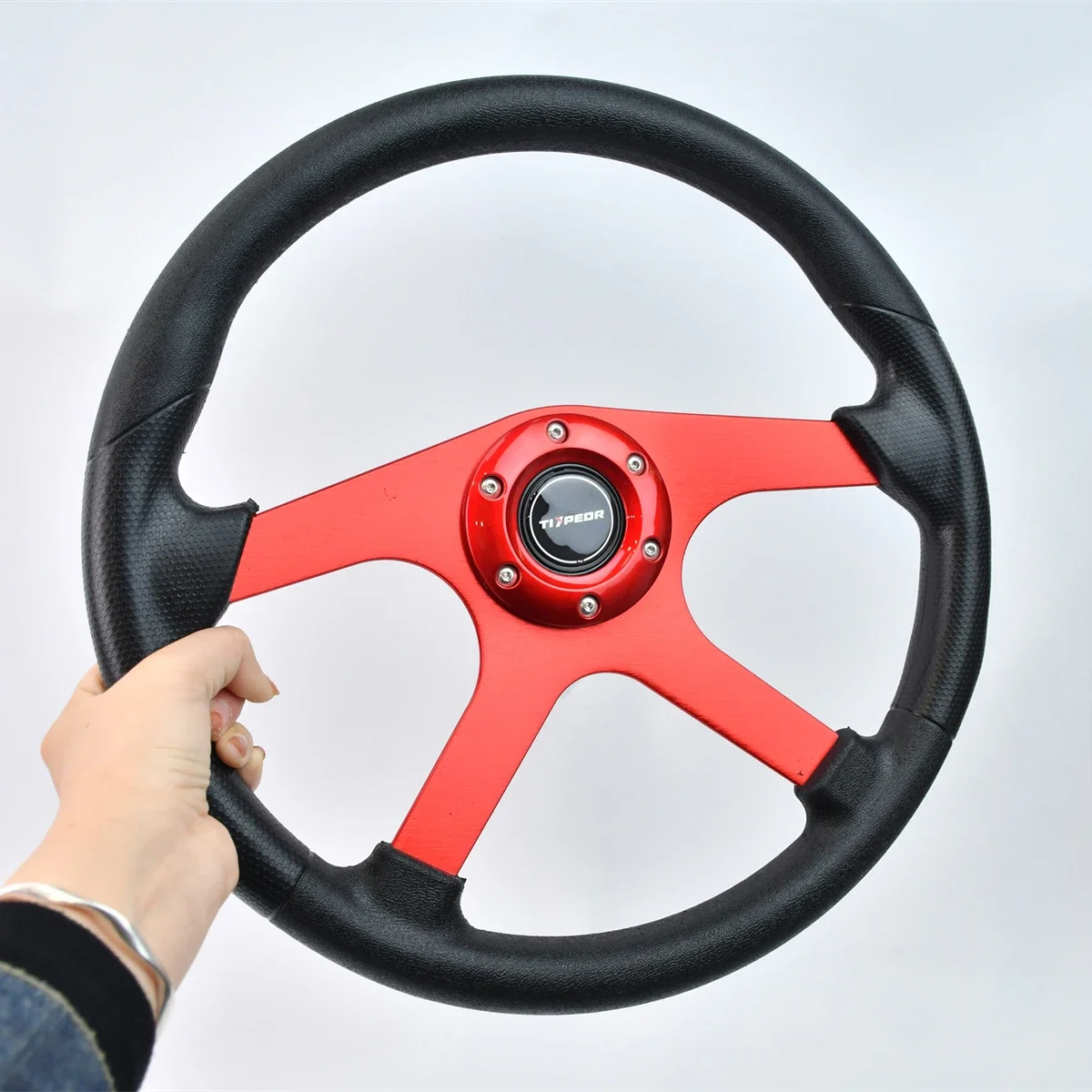 

Universal Tiypeor Auto Parts Leather Steering Wheel with Flat Aluminum Bracket Racing Style