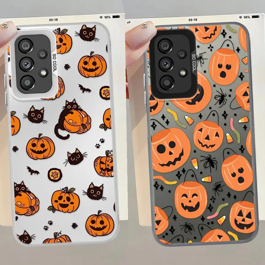 Capa traseira do telefone para samsung galaxy a11 a06 a50 a15 a13 a20s a04e a03 a14 a16 a02 a12 moda halloween abóbora gato