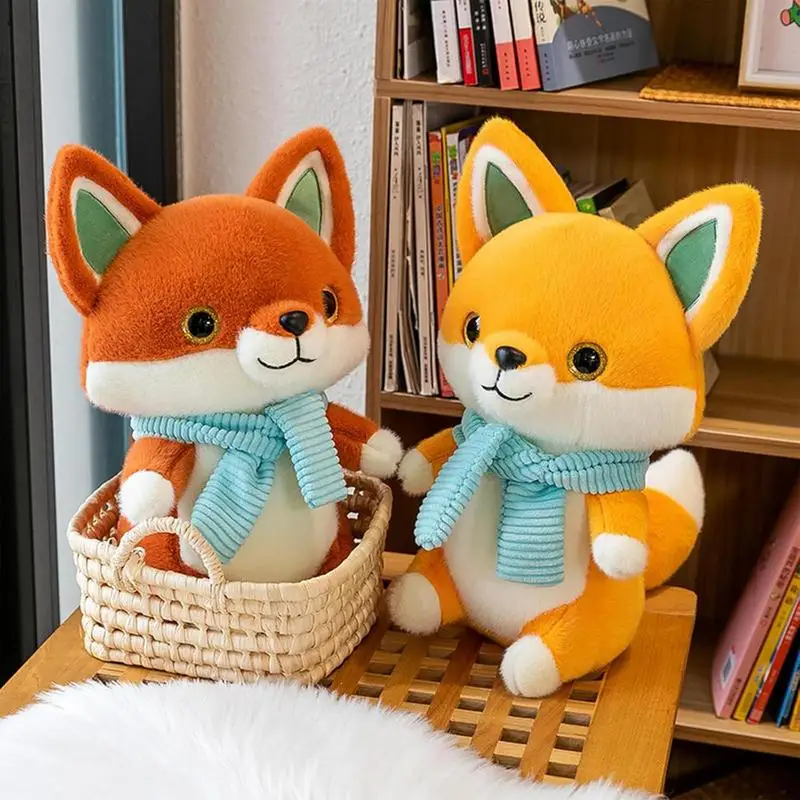 

25cm New Cute Fox Plush Toys with Wearable Scarf Cartoon Stuffed Animal Plush Doll Soft Throw Pillow for Kids Birthday Gifts