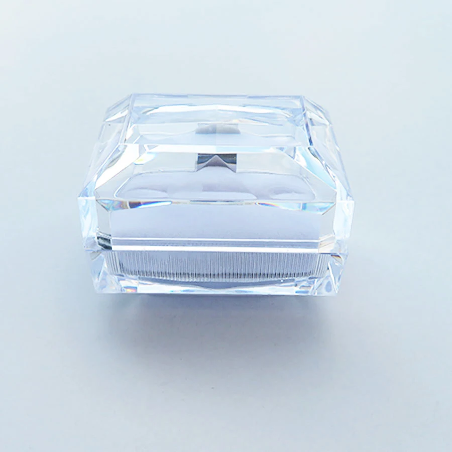 1Pcs Crystal Ring Box Acrylic Transparent Jewelry Packaging Ring Holder Mini Case Soft Sponge Pad Wedding Ring Earring Gift Box