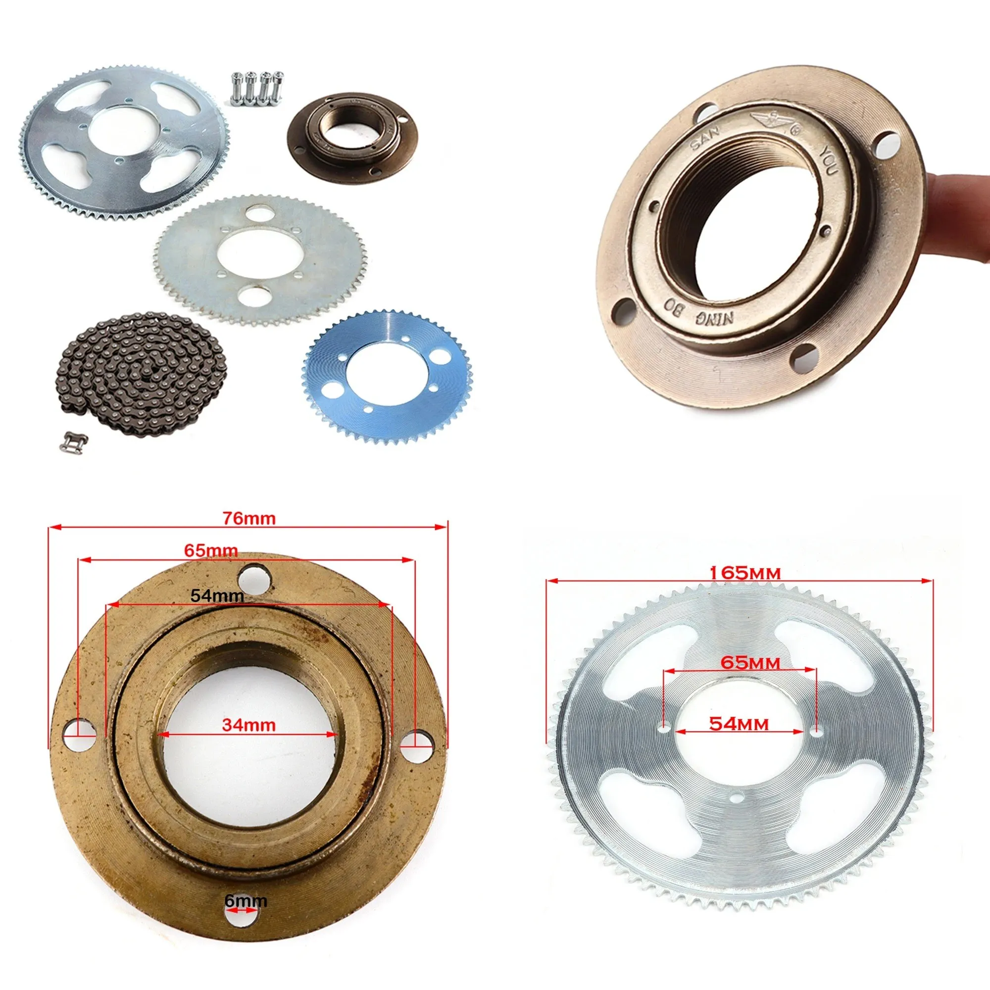25H 158L Chain 55T 65T 80T Rear Sprocket Gear Free Wheel Ratcheting Adapter for Electric Bicycle Go Kart Scooter Mini Bike