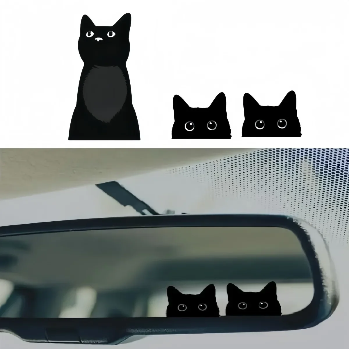 2PCS Cute Cat Peeking Sticker, Waterproof Vinyl Decal, Anti-Scratch UV Resistant for Car Mirror Laptop Water Bottle Decor