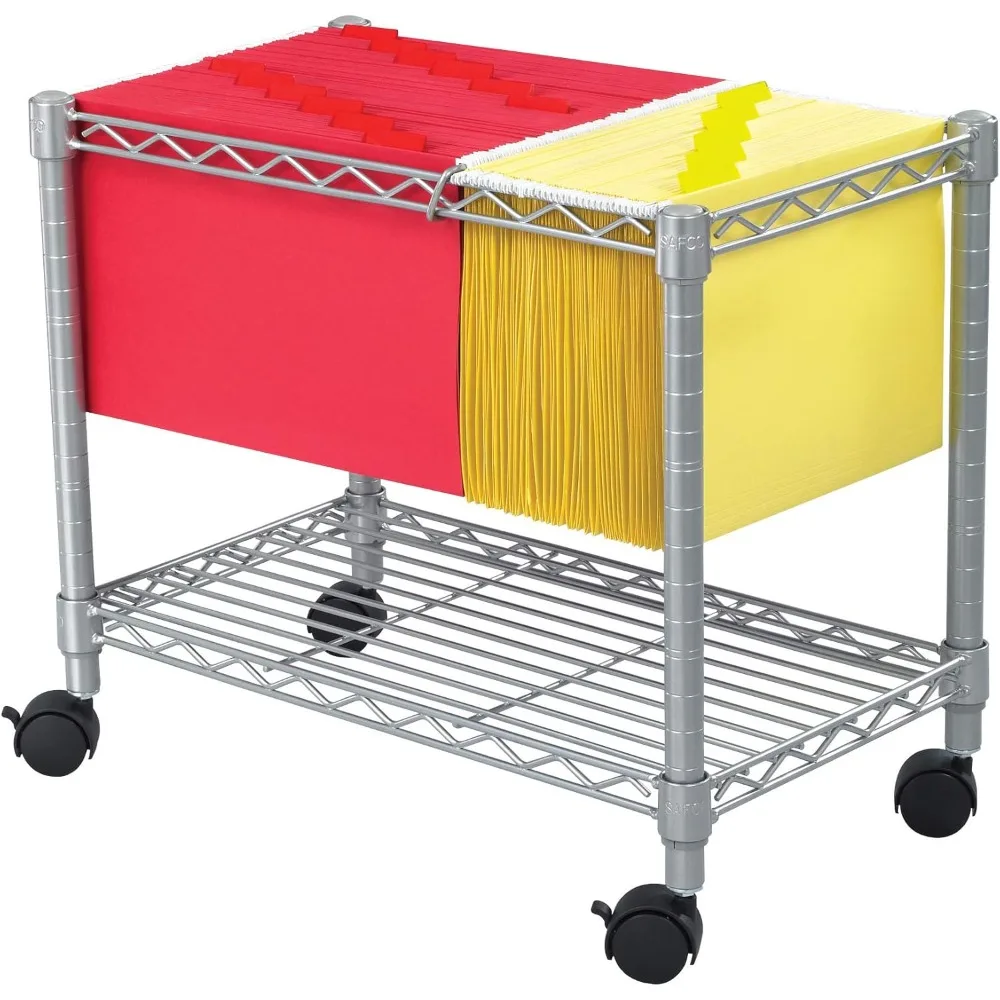 

5201GR Wire Mobile Letter or Legal File Cart - Gray, Collapsible Space Saving for Compact Storage. 4 Locking Wheels