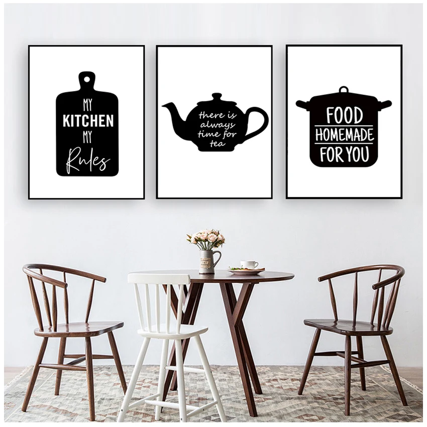 Black White Kitchen ware Wall Art Canvas Painting Kitchen Quote Posters And Prints Wall Pictures Kitchen Decoration