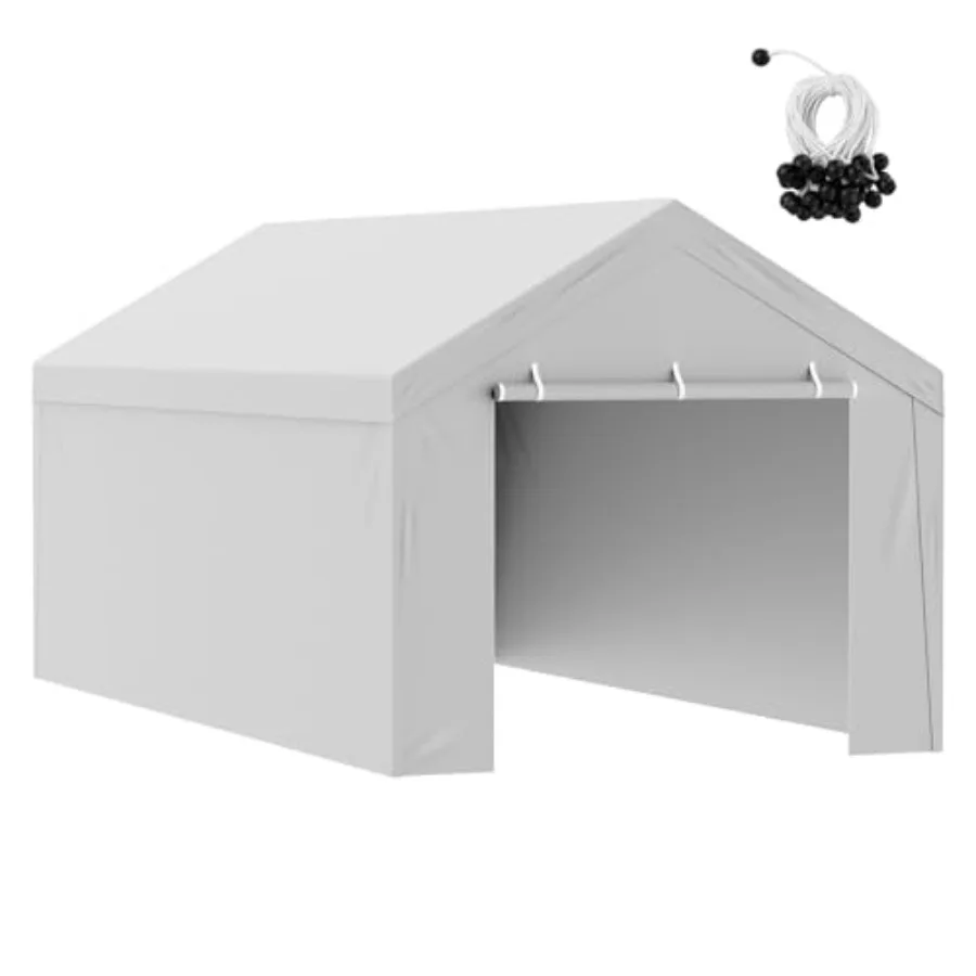 10x20ft Carport Canopy Replacement Top and Side Walls Waterproof UV50+ PE Fabric Shelter Tarp Bungee-Attached for Garage