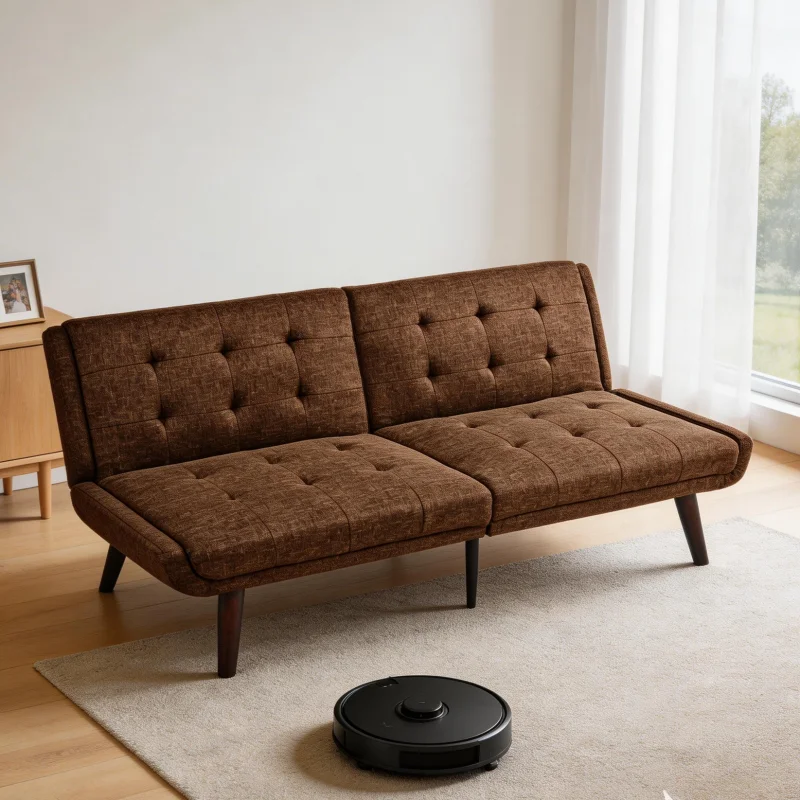 63-Inch convertible futon sofa bed 5-position adjustable backrest, tufted backrest, linen foam-filled sofa bed