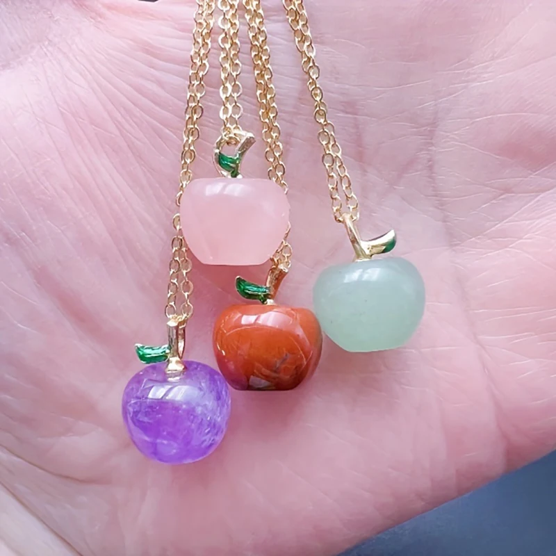 Collar de cristal Natural con forma de fruta para mujer, piedra preciosa curativa de cuarzo, Chakra, Reiki, energía, 1 unidad
