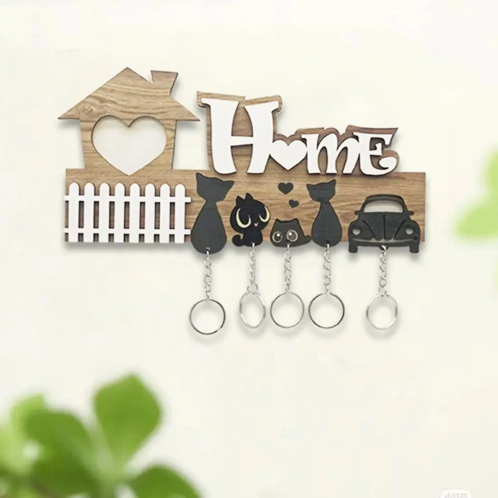 

Storage Organizer Wooden Decoration Key Holder Creative Wall Mounted Wall Keychain Detachable Cut Hanging Storage Rack Gift