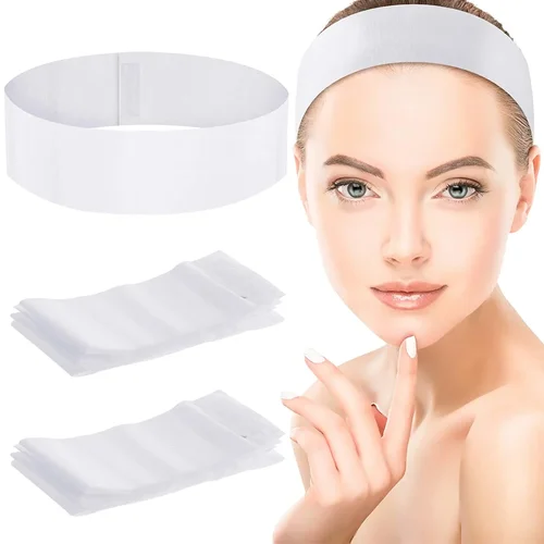 Imagen 2 del producto 100 piezas de diademas faciales desechables para Spa, banda elástica no tejida suave para el cuidado de la piel con cierre conveniente para mujeres y niñas