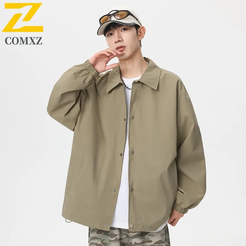 Chaqueta COMXZ para hombre, abrigo a prueba de viento para acampar al aire libre con cuello vuelto de alta calidad, chaquetas informales de diseño de una sola botonadura para motocicleta