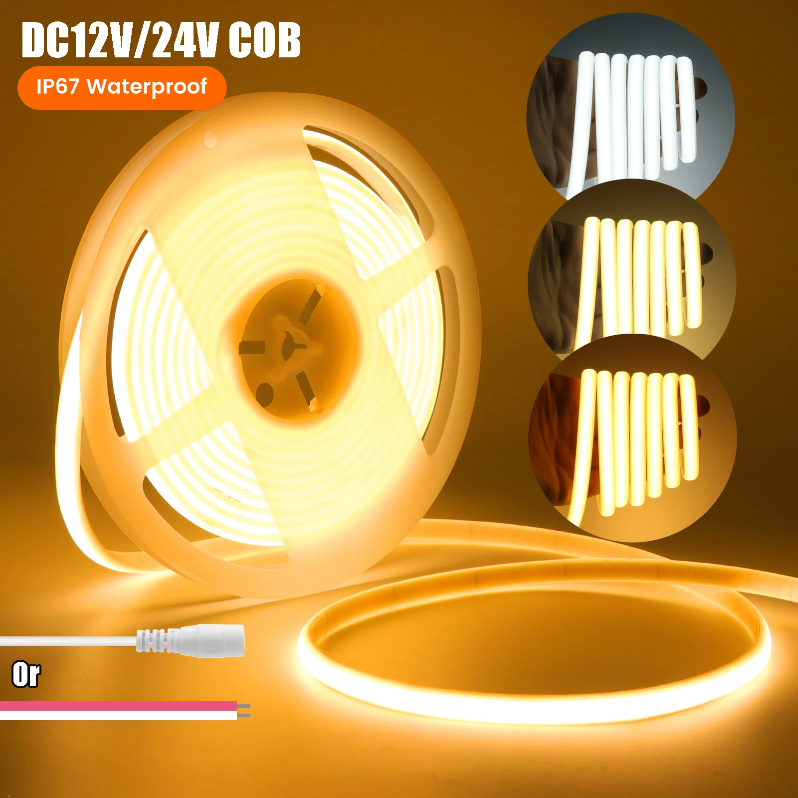 DC12V 24V COB Lampu LED Strip 320LED/M RA90 IP67 Pita LED Tahan Air untuk Kabinet Dapur Taman Tangga Pencahayaan Ruangan