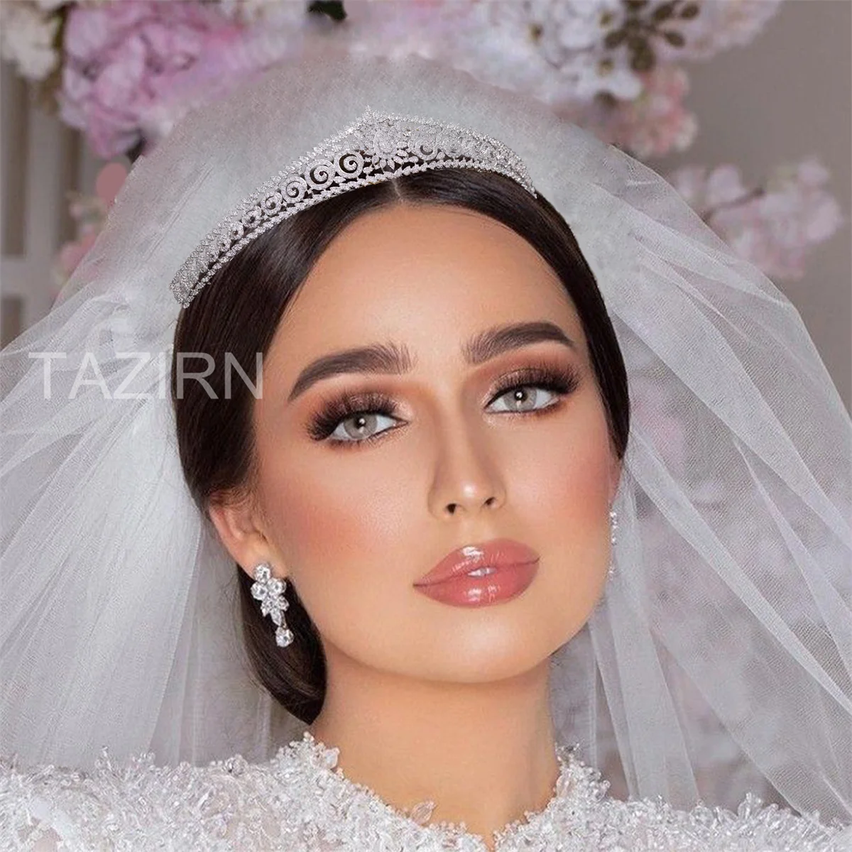 TAZIRN New CZ Princess Tiaras and Crowns 5A Cubic Zirconia Small Headwear Bridal Wedding Prom Party Hair Accessories Jewelry