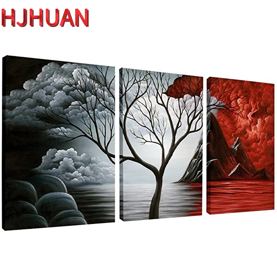 

3pcs diamond painting Abstract ice and fire landscape mosaic cross stitch diamond embroidery full round drill mosaic room Decor,