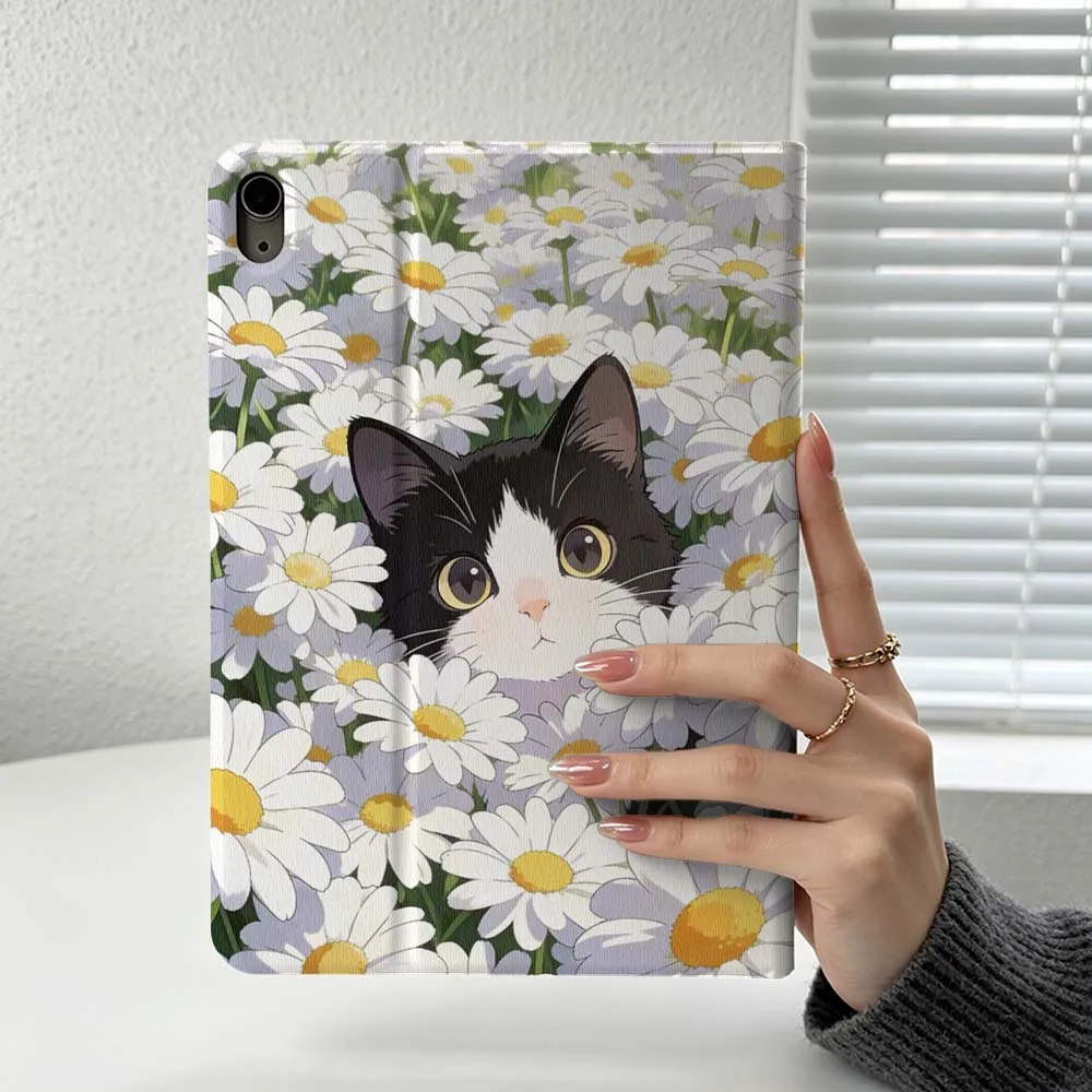 Cartoon Fluffy Kitten Face For iPad Pro Air mini 7 6 5 4 3 2 1 9gen M5 M4 11th 10th A17 Pro A16 Soft Inch Tablet Case Cover