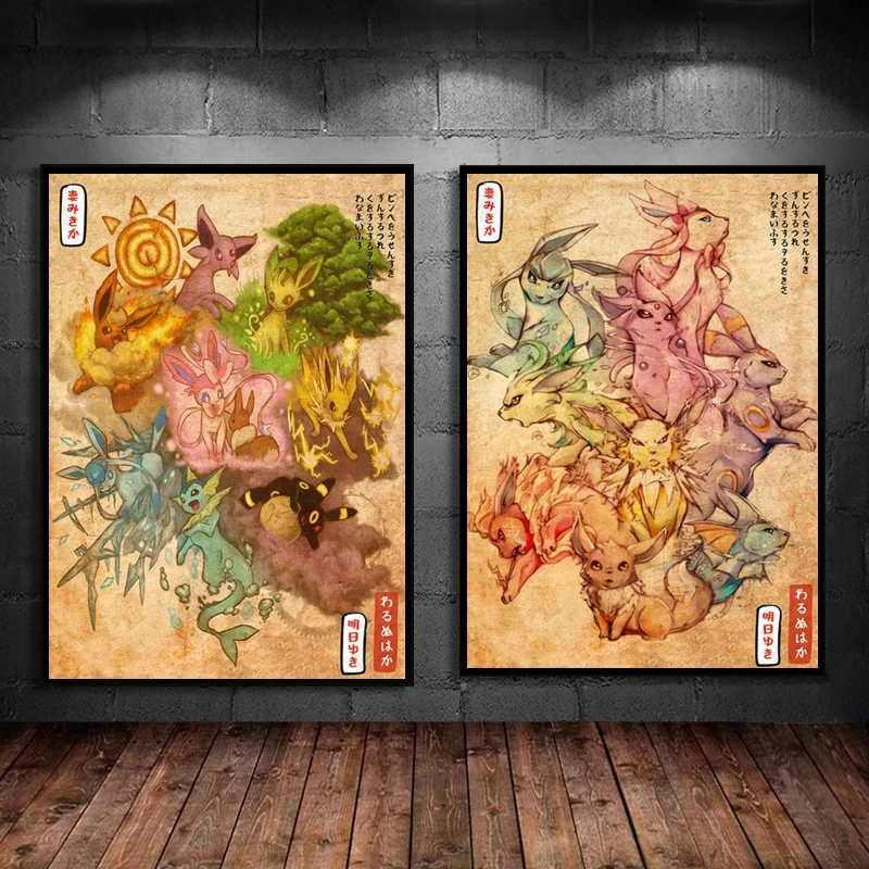 Japanese Anime Canvas Paintings Pokemon Eevee Christmas Gifts Decorative Modern Living Room Aesthetic Poster Prints and Prints