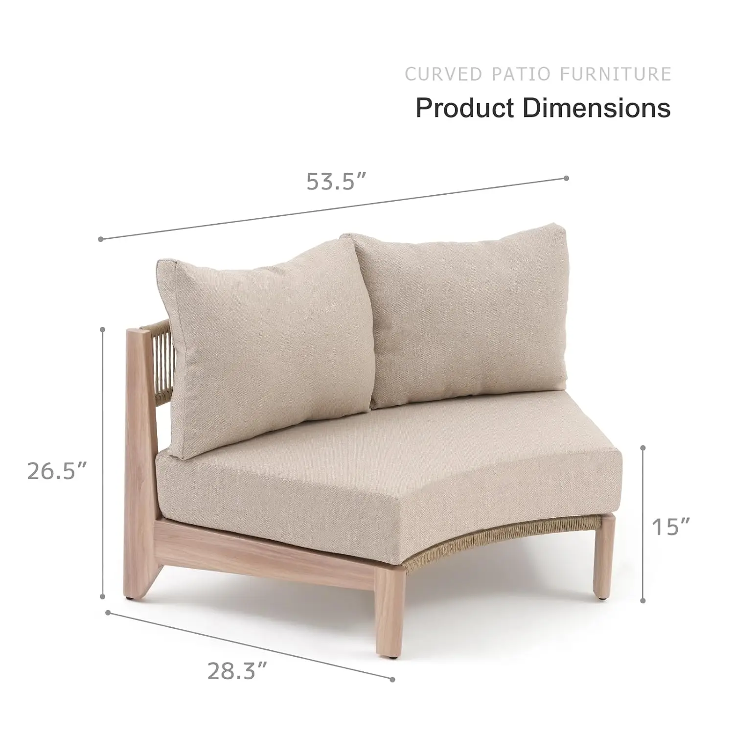 Outdoor Wicker Curved Sofa with 5.9in Water-Repellent Cushion, Customized