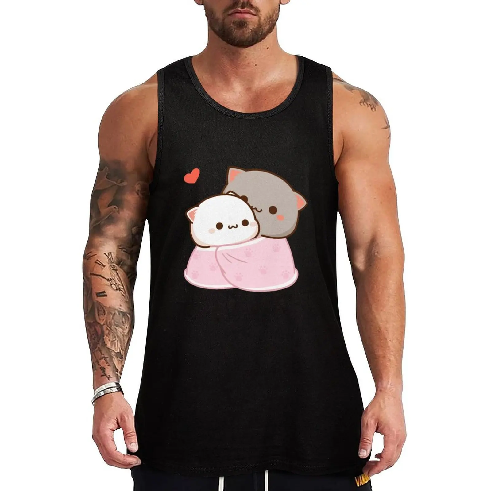 

Peach and Goma Cuddling - Mochi Peach Cat Tank Top Workout Tank Top Breathable Athletic Fitness Sleeveless