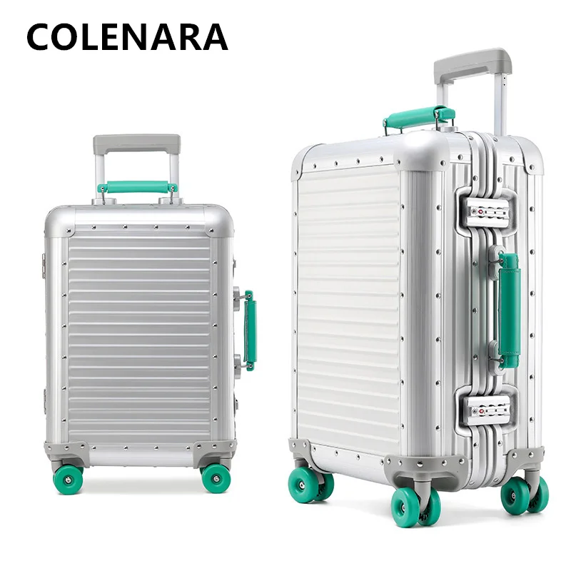 COLENARA Cabin Suitcase All Aluminum Magnesium Alloy Boarding Box Business Trolley Case 20