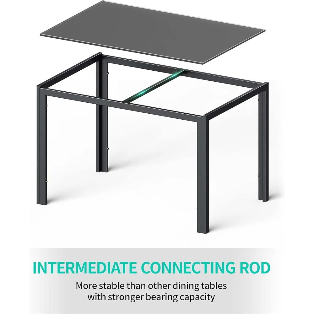 5 Piece Glass Dining Table Set, Kitchen and Chairs for 4, PU Leather Modern Room Sets for Home, Kitchen, Living Room image 5
