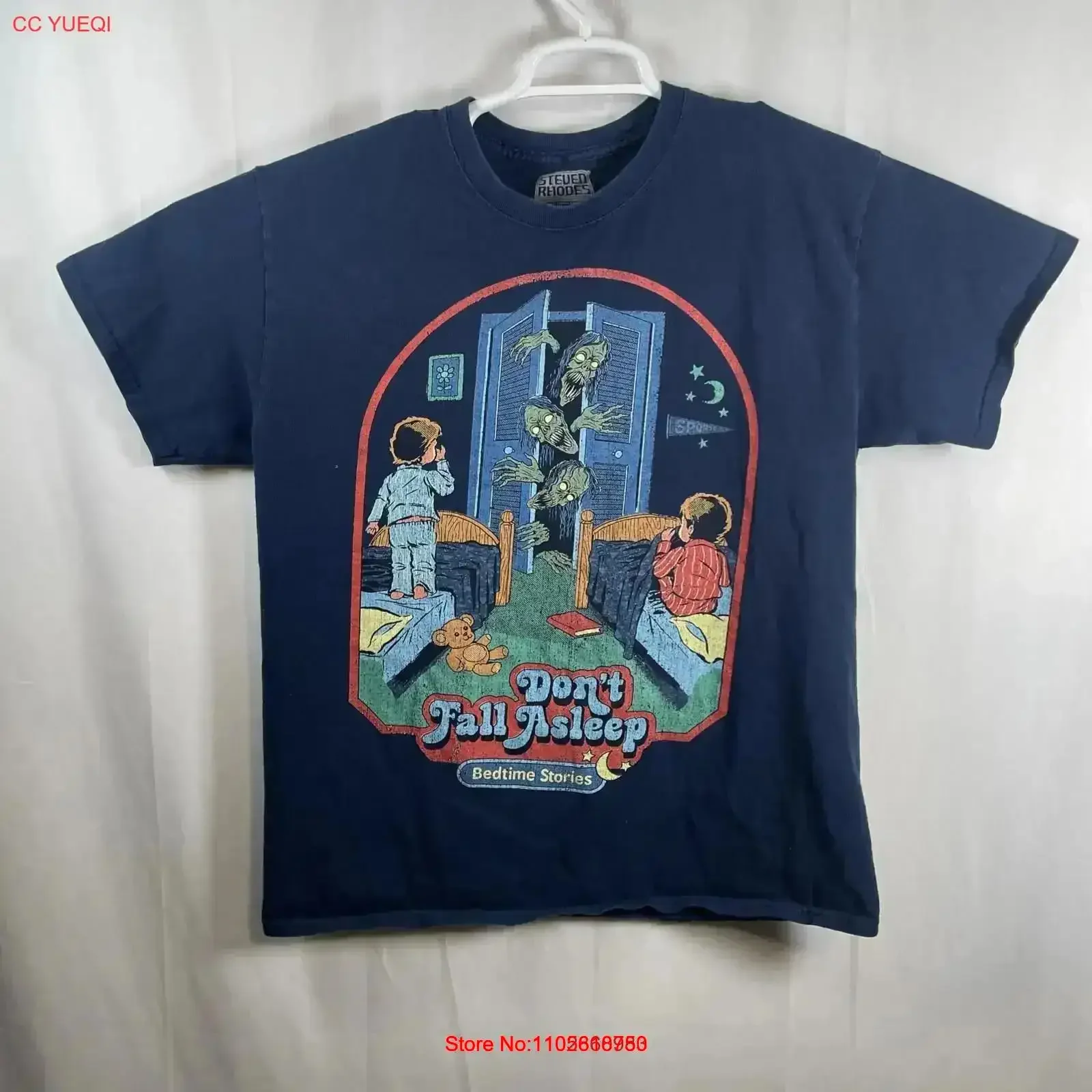 Steven Rhodes Bedtime Stories T shirt Men s Large Blue Monsters Horror Creepy vintage Washed Versatile Soft graphic Breathable