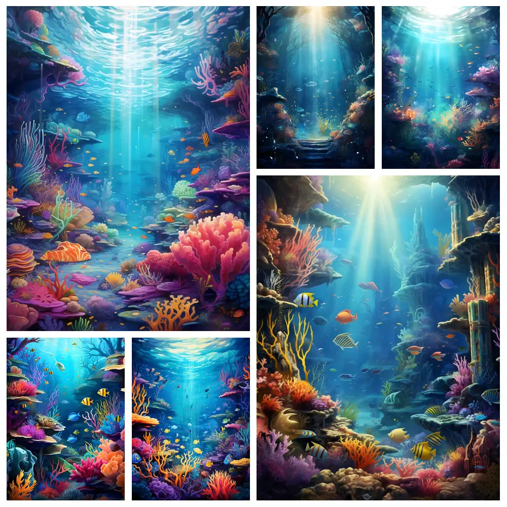 

Underwater World Seabed Backdrop For Photography Ocean Undersea Fish Coral Aquarium Fish Tank Background Decor Photo Studio Prop