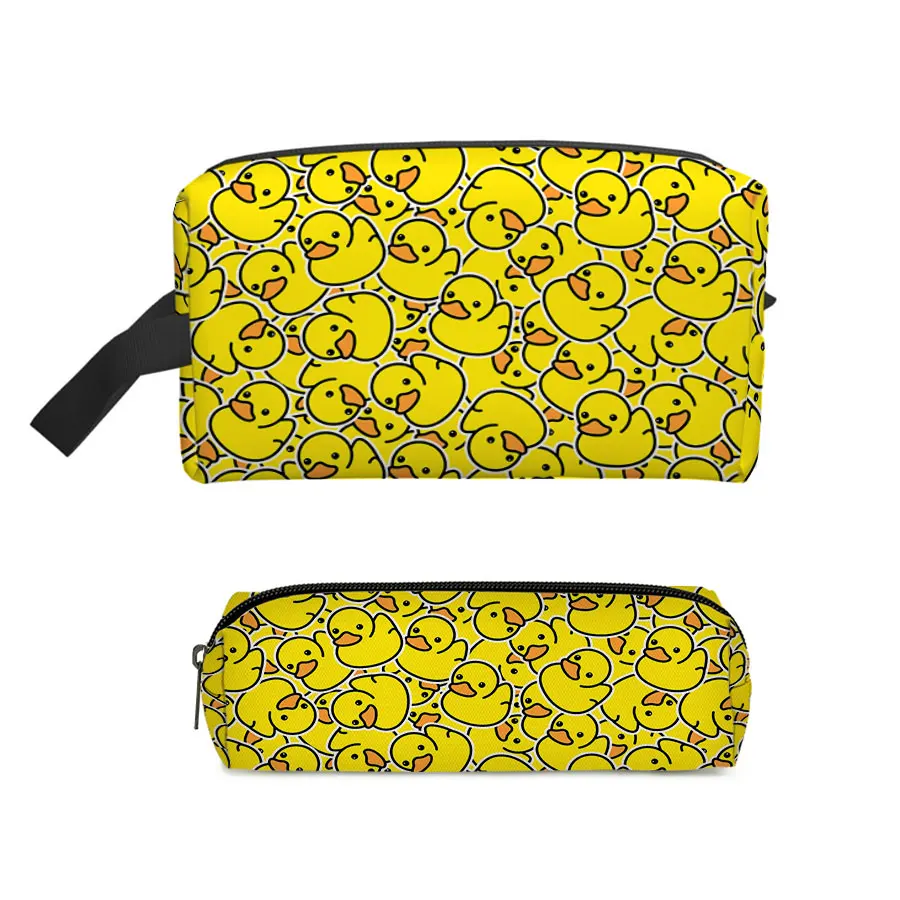 

Two Piece Yellow Duck Pattern Cosmetic Bag , Pencil Case For Boy/Girls Children Best Gifts 3D Cartoon Bags Storage Bag