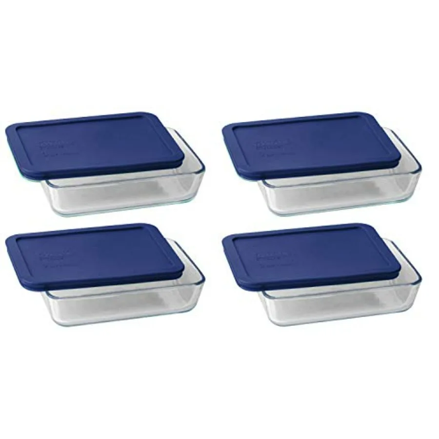 

7210 3-Cup Glass Dish & 7210-PC Dark Blue Lid (4-Pack) - Made in USA