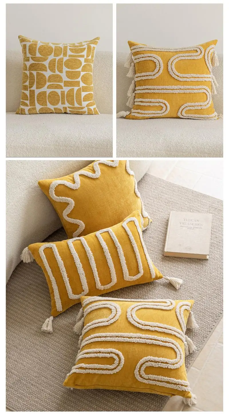 45x45cm Einfacher gelber runder Plüsch-Kissenbezug aus Baumwolle für Sofa und Wohnzimmer, Kopfteilkissenbezüge – Detail 8