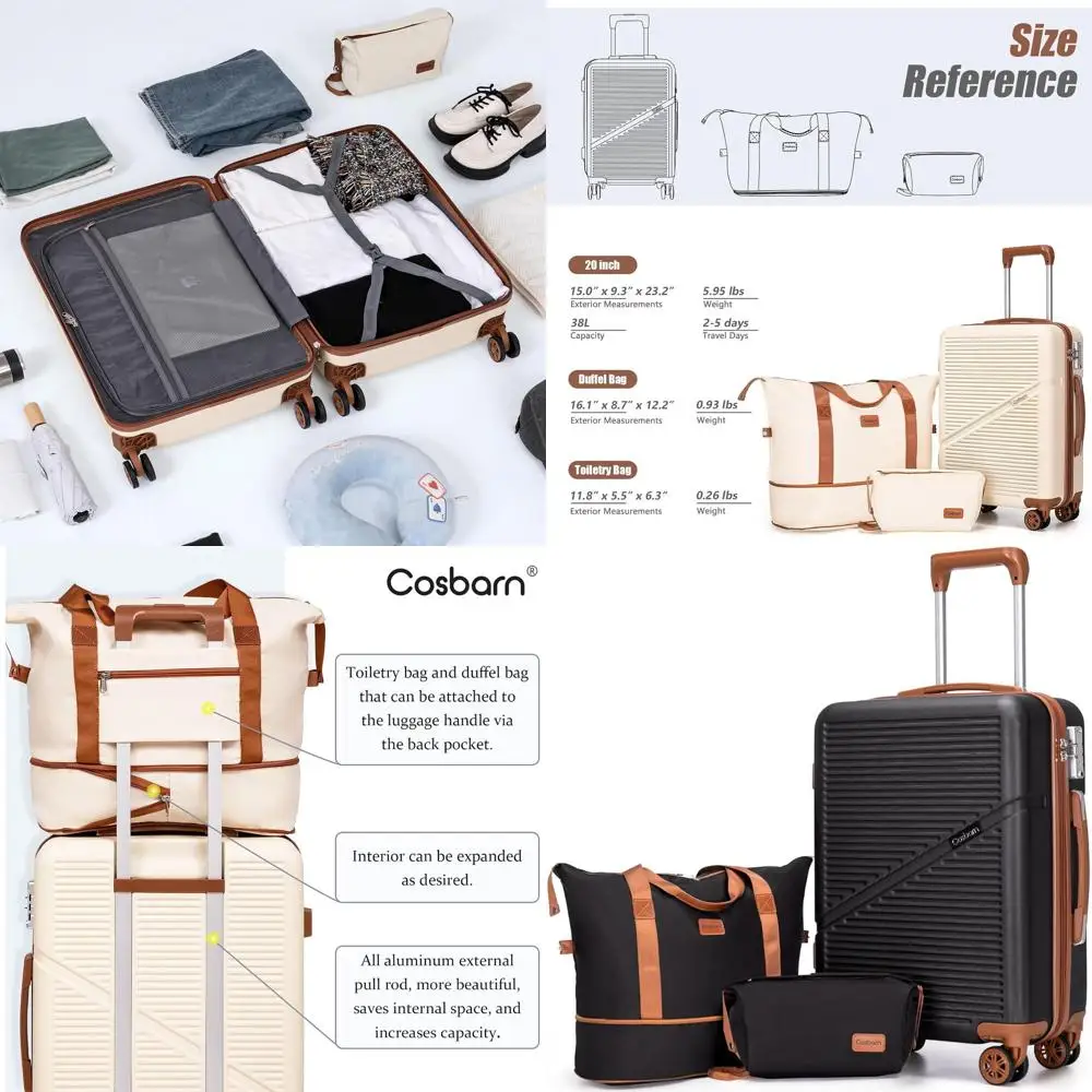 

Компактный набор из 3 чемоданов: 22x14x9, 20 дюймов (разрешено к перевозке в самолете), легкий ABS-пластик, чемоданы на колесах с замком TSA - прочные, водонепроницаемые