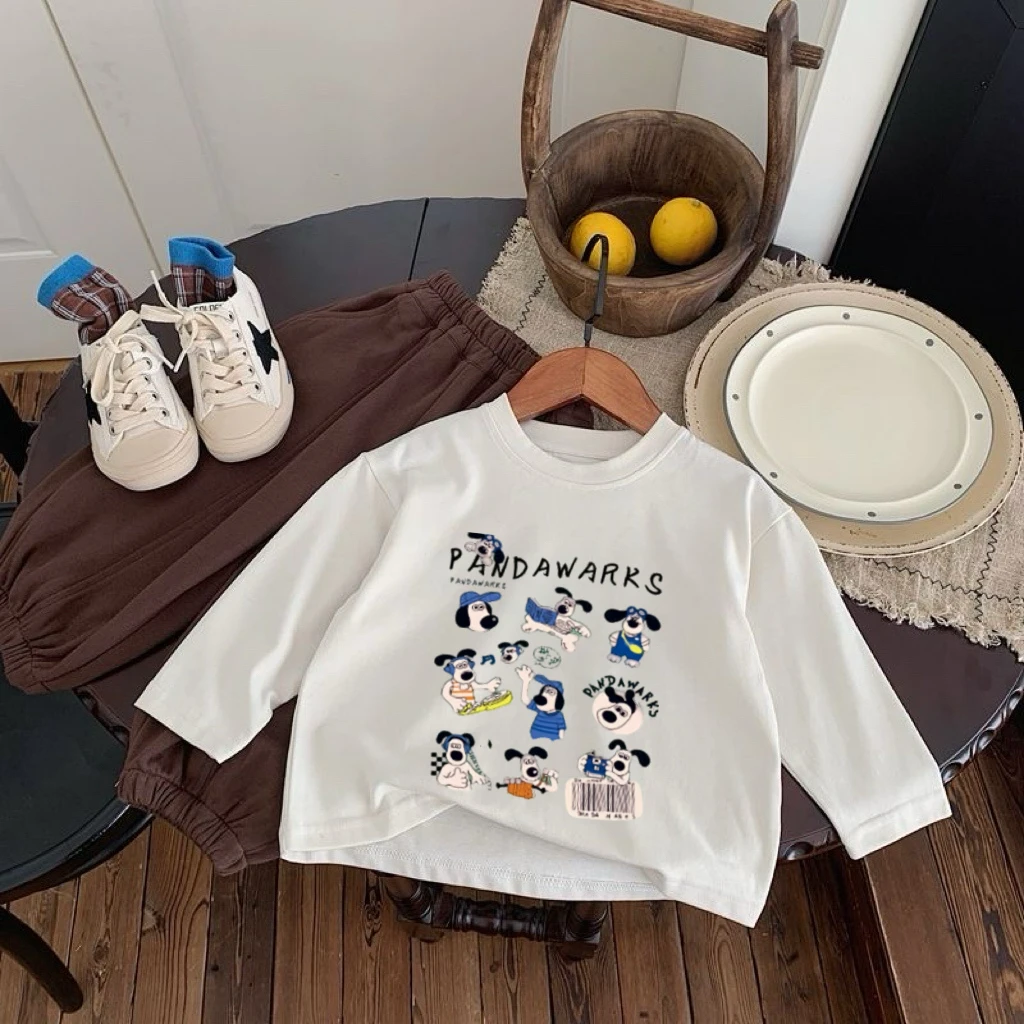 Long Sleeve Cartoon Full Print TShirt Baby Boys Little Dog Tees Children's Fashion Casual Clothes Round Neck Bottoming Shirt view 3