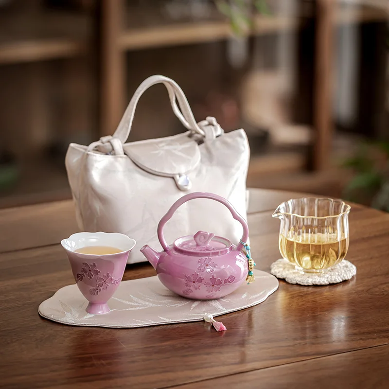 LH1 Embossed Teacup Teapot Single Household Travel Convenient Set Storage Bag