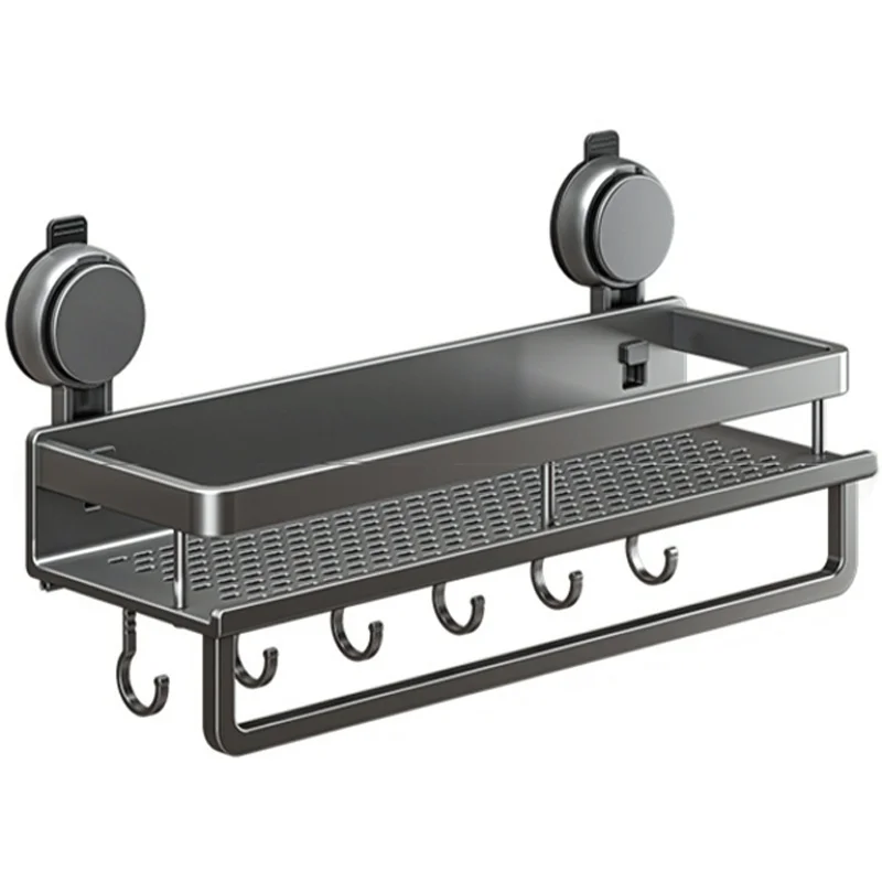 Geen boor nodig, zuignap badkamerrek, badkamerplank, toilet, ruimtebesparend, aluminium hangrek, badkamerorganizer, aan de muur te hangen - afbeelding 2