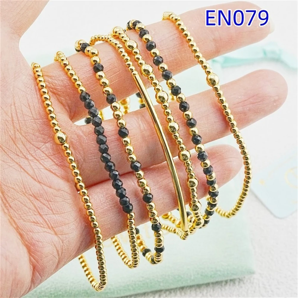 

YEEVAA Charm Black Glass Beads Stack of 7 Bracelets, Fashion Jewelry Gift for Women Daily Layering