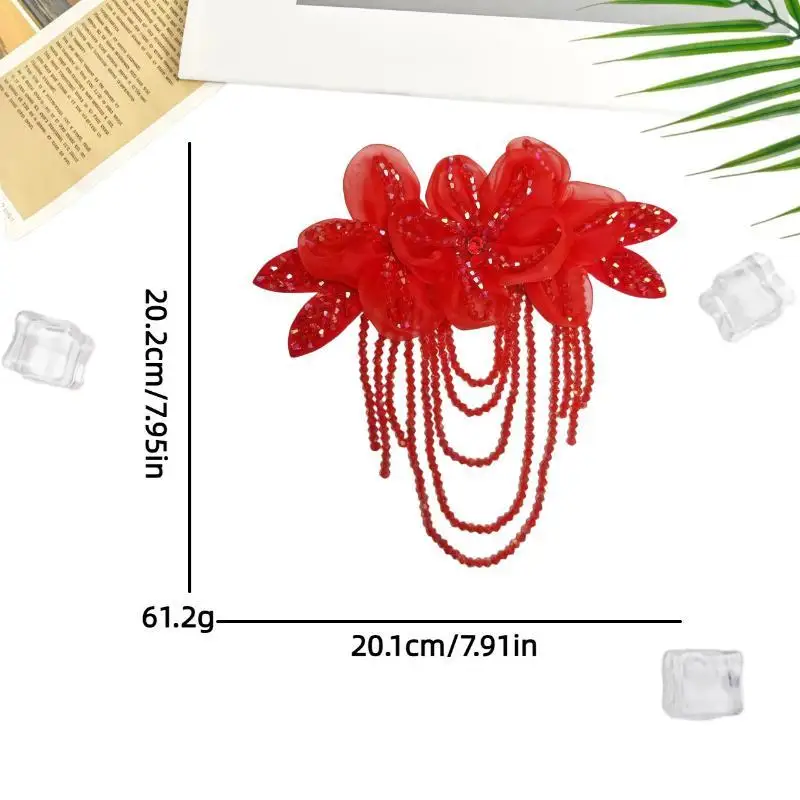 1 Stück Modische Perlenverzierung Blumen-Applikation Abnehmbare Quaste DIY Näh-Aufkleber Kristall-Chiffon Bühnenkleidung Schulterriemen – Detail 2
