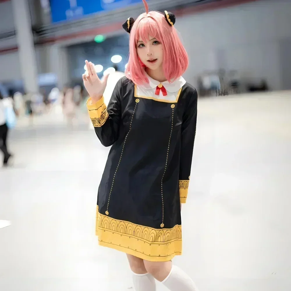 Anya Vervalser Cosplay Kostuum Anime Spion Familie Peuter Kinderkleding Anya Cospla Kawaii Black Dress Party   Halloween Vrouwen