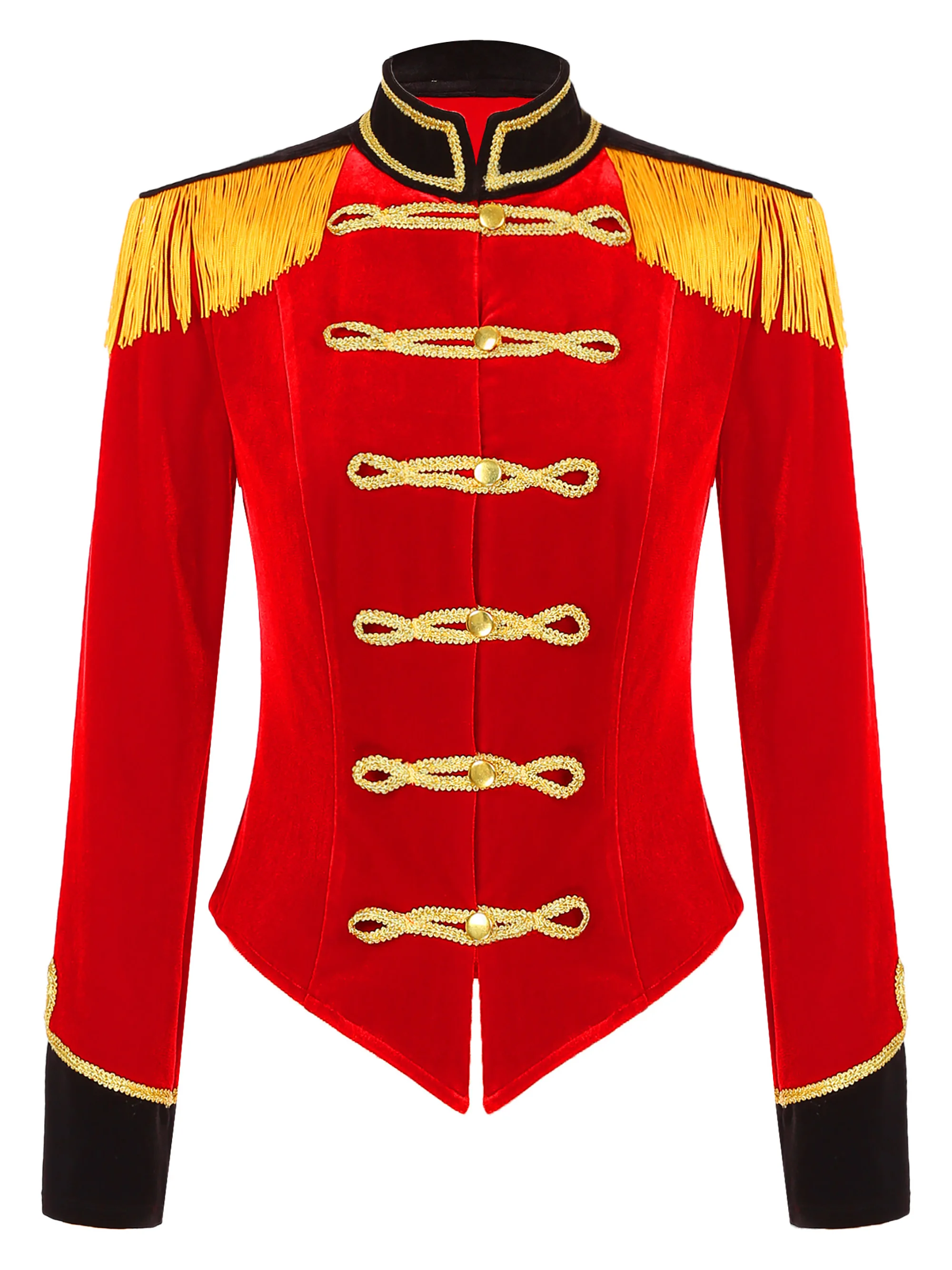 Women Circus Costume Ringmaster Jacket Festival Long Sleeve Disfraz Circo Fringed Shoulder Board Velvet Coat for Halloween