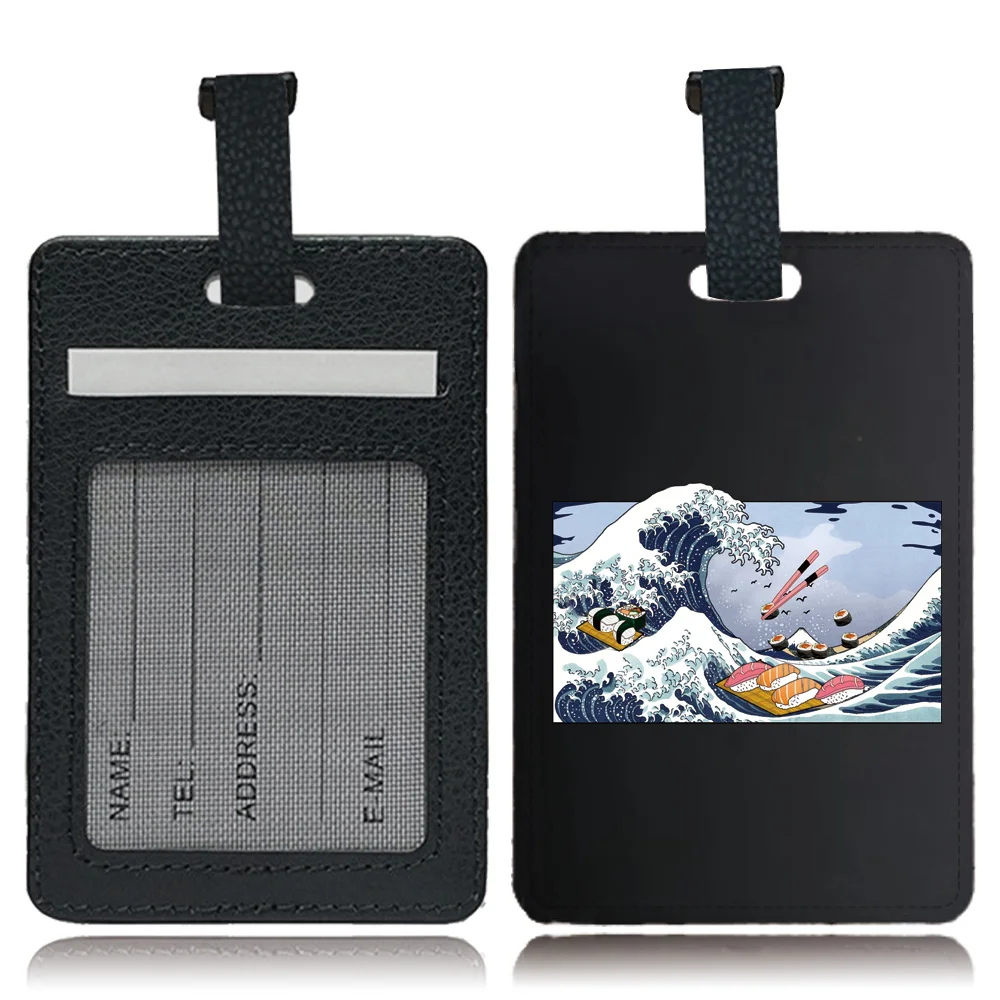 بو الإبداعية حقيبة العلامة الجلدية تذكرة وحامل جواز السفر علامة الأمتعة للأمتعة اليد للجنسين إكسسوارات السفر نمط موجة #5