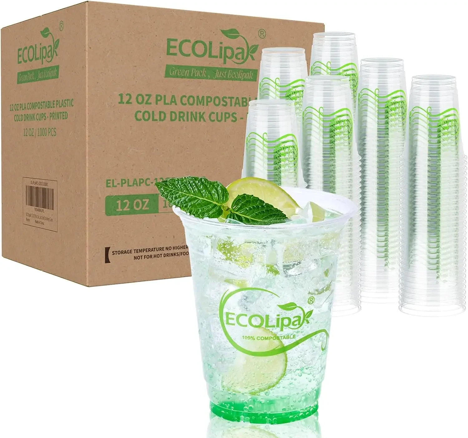 

1000 штук, 12 унций, прозрачные компостируемые пластиковые стаканы, одноразовые биоразлагаемые стаканы для напитков на растительной основе, стаканы для холодных напитков из PLA-пластика