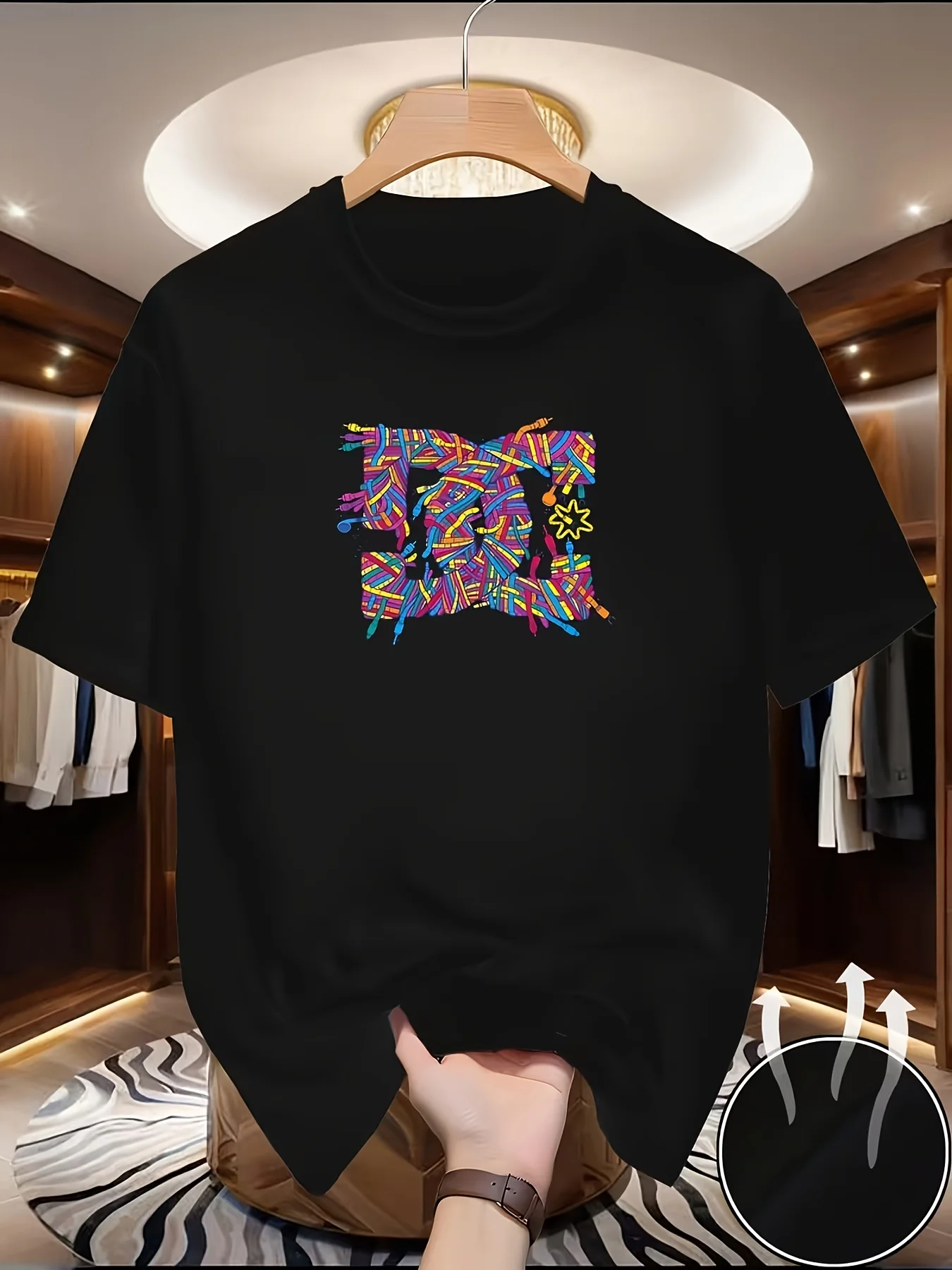 Colorful Graffiti Style Abstract Geometric Print on Premium Soft 100% Cotton Men's T Shirt Perfect Summer Urban Streetwear Style