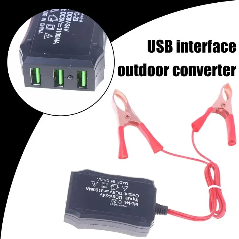 1Pcs 12V 24V To 5V 3USB Port Power Adapter With Battery Clip For Charging Cell Phone Emergency USB Power High Efficiency Tool