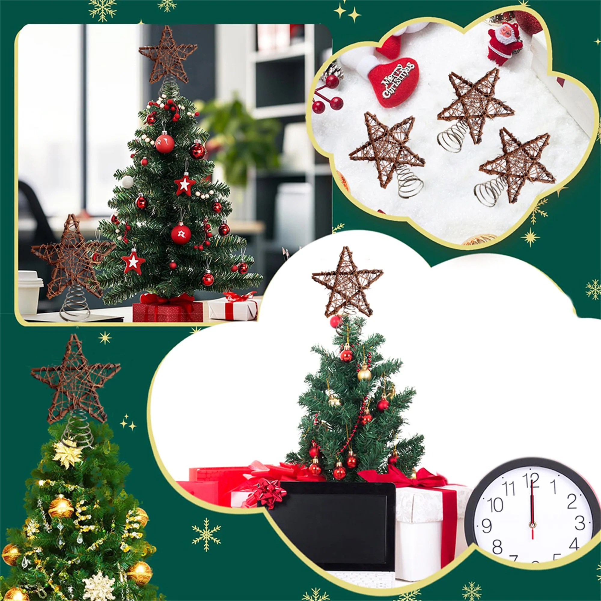 

Мерцающий топпер для елки с золотой звездой и блестящими акцентами для праздничного домашнего декора и украшения рождественской елки