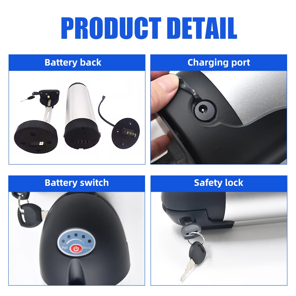 Water Bottle 36V Down Tube Batteries 48V 10AH City Ebike Replacement electric bicycle battery ，Suitable for motors 100-750W