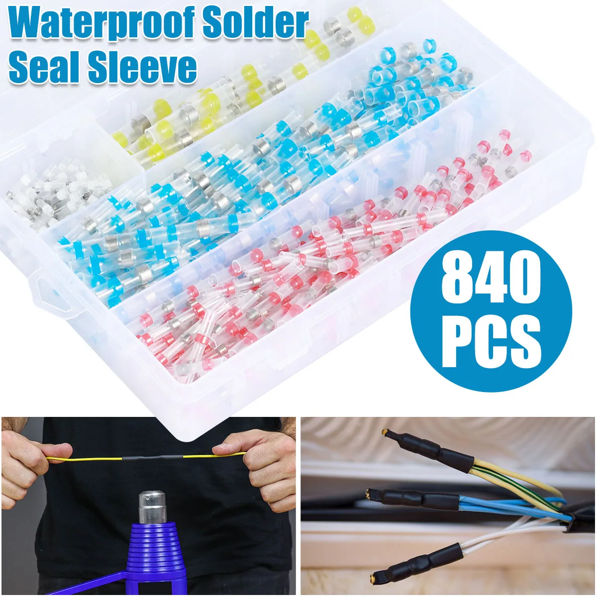 840Pcs Solder Seal Wire Connectors Waterproof Heat Shrink Tubes Insulated Electrical Wire Terminal Solder Sleeve for Car Marine