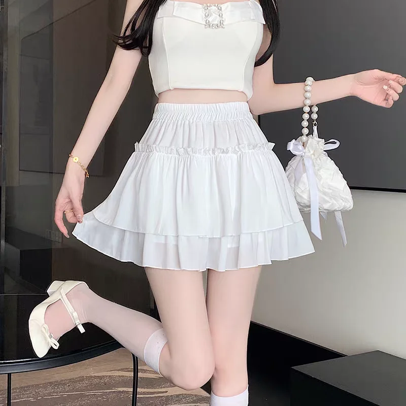 

Лето 2023, новинка, женская шифоновая пышная юбка трапециевидной формы с высокой талией, утягивающая юбка-торт, повседневная юбка Ci Commute